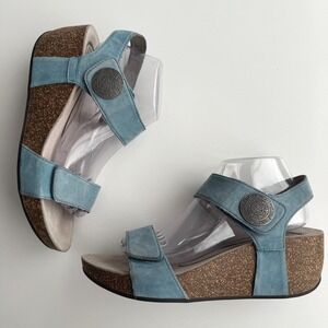 Abeo Una Metatarsal Arch Comfort Hook Loop Sky Blue Nubuck Cork Sole Sandals 10N